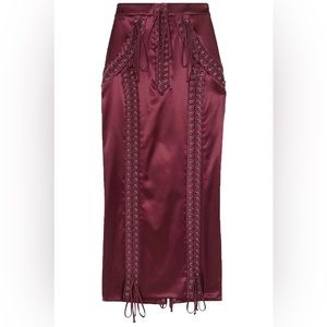 DOLCE & GABBANA Lace-up stretch-satin midi skirt